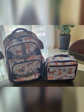 Pottery Barn Kids Light Salty Dog Backpack and Lunchbox Set